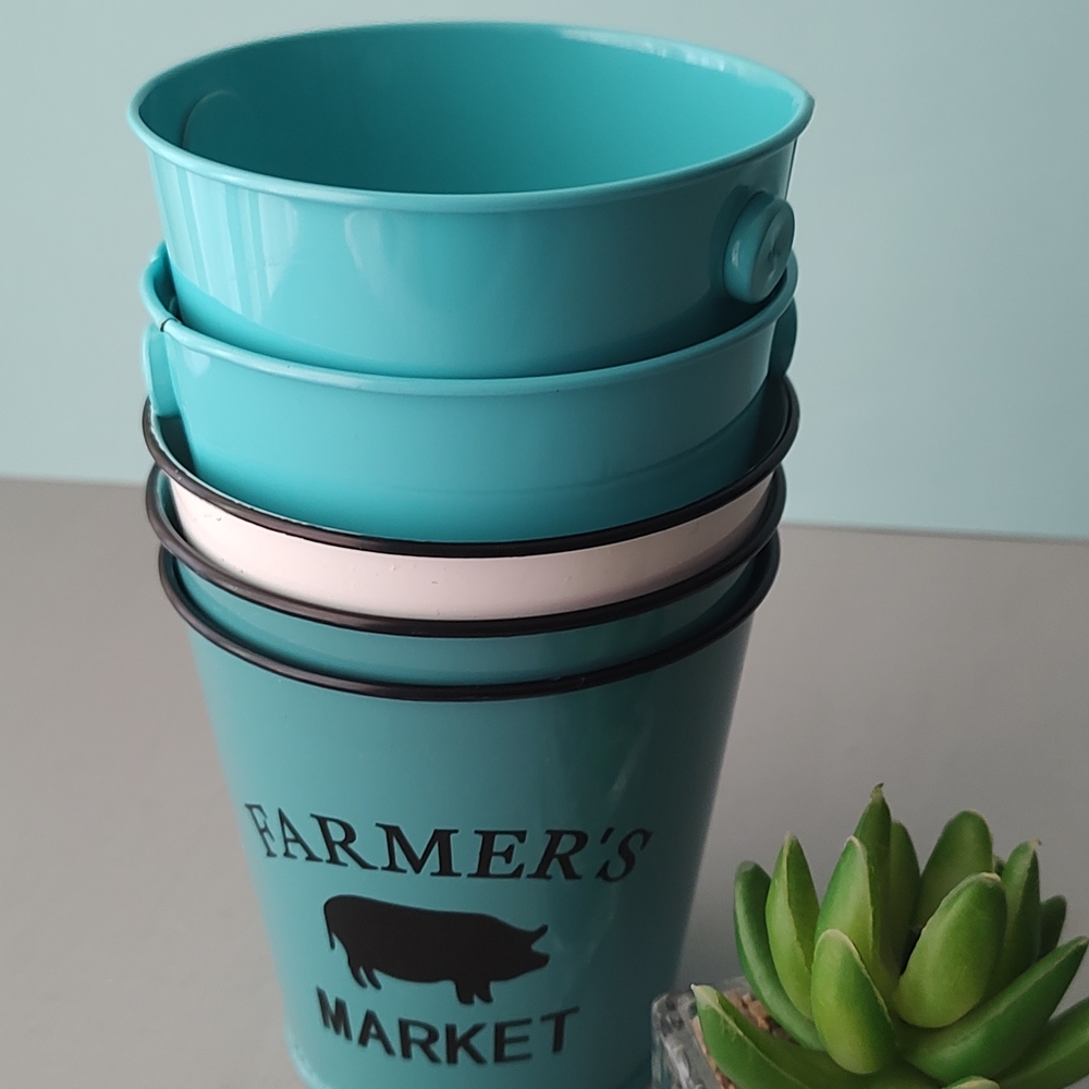 Metal Bucket color green And White with 3 decorative 2 Plains brand New - Picture 5 of 7